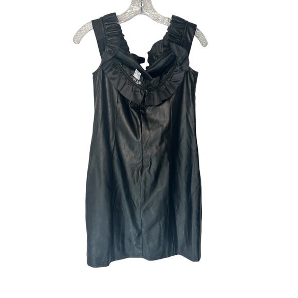 Venus Black Faux Leather Off the Shoulder Ruffle Party‎ Mini Dress Size 12 - Picture 8 of 10